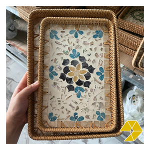 Bandeja de ratán con incrustaciones de nácar hecha a mano en Vietnam para decoración del hogar, exhibiciones de hoteles y colecciones de regalos para boutiques. - Product Image 5