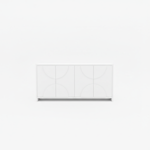 Buffet en bois moderne demi-cercle, meuble de rangement en bois à 4 portes avec panneau en arc, design moderne en arc - Product Image 3