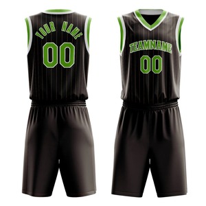 Ensemble de maillots de basket-ball sublimés personnalisés, noir et vert, col en V, sans manches, unisexe adulte, impression du nom de l'équipe, polyester respirant - Product Image 1