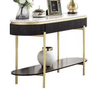 Gorgeous 1pc <b>Console</b> <b>Table</b> with Dark Walnut Finish White Faux <b>Marble</b> <b>Top</b> & Open Bottom Shelf for Living Room - Product Image 2