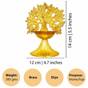 Lampe à huile en laiton de qualité supérieure Kalp Vriksh pour Diwali, lampe décorative artisanale pour la maison et le temple - Product Image 2