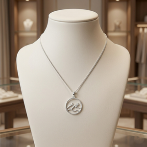 Collar con Colgante Minimalista de Plata de Ley 925 con Circonita, Paisaje Montañoso, Inspirado en la Naturaleza, Amuleto Redondo, Regalo de Boda, Hecho a Mano - Product Image 6