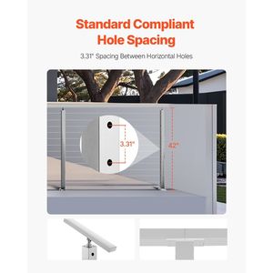 Confezione da 1: Montanti per ringhiera a cavo in acciaio inossidabile da 42x2x2 pollici, pre-forati, per ringhiere a cavo e dispositivi di assistenza - Product Image 4