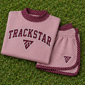 Ensemble short 2 pièces décontracté et sportif pour femme, col montant, motif pois contrastant mauve poudré, personnalisable - Product Image 6