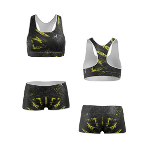 Custom Logo Women's Plus Size Yoga 2 Piece Set Seamless Elastic Waist Mid Shorts Breathable Ribbed Sleeveless Bra 100% polyester - Product Image 1