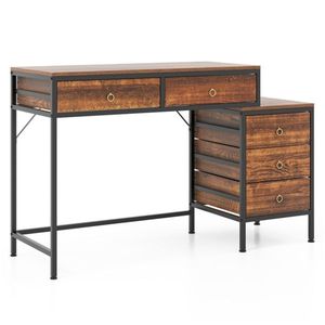 Dual <b>Desktop</b> Home Office Desk with 5 Storage Drawers Powder Coated Metal Frame and Engineered Wood for Computer Use - Product Image 3