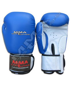 ถุงมือชกมวยหนัง PU สีน้ำเงินขาว ราคาโรงงาน |   ถุงมือฝึกซ้อมและต่อยมวยราคาประหยัด - รับทำโลโก้ตามสั่ง OEM ODM - Product Image 1