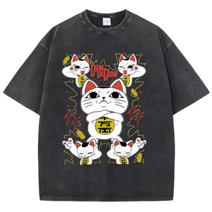 เสื้อยืดสตรีทแวร์ผ้าฝ้ายพิมพ์ลายปลาญี่ปุ่นทรงโอเวอร์ไซส์หลวมๆ ผลิตตามสั่ง - Product Image 1