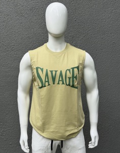 <b>Savage</b> <b>Men's</b> Sleeveless Tank Top Light Blue O-Neck Casual Muscle Shirt Plus Size Cotton Printed Front Letter Design - Product Image 2