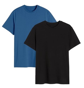 T-shirt à manches courtes pour homme, couleur noire unie, col rond, coupe classique, décontracté, tricoté, tissu jersey 100% coton - Product Image 6