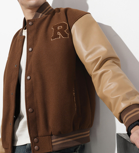 Chaqueta Varsity Unisex Personalizada de Estilo Urbano, Mezcla de Lana, Cuello Alto, Letras Bordadas a la Moda, Temporada de Invierno - Product Image 1