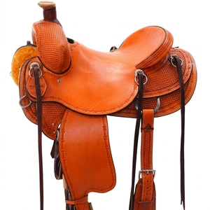 Selle de cheval classique en cuir de style western, équipement d'équitation haut de gamme, confortable et durable, avec arceau en fibre - Product Image 1