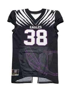 Uniforme de football américain personnalisé noir, blanc et bleu royal, maillot 2026, kit d'équipe 2025, sublimation intégrale, vêtements professionnels - Product Image 1