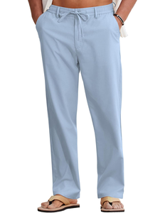 Pantalon de pyjama décontracté pour homme avec cordon de serrage, coupe droite mi-longue, en coton premium, écologique, respirant, léger et doux, avec logo personnalisé - Product Image 1