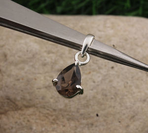 Pendentif en quartz fumé naturel, argent sterling 925, pierre précieuse brune artisanale, plaqué platine vintage, bijoux fins unisexes - Product Image 3