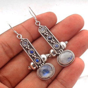 Handmade 925 Sterling Silver <b>Rainbow</b> Moonstone Dangle Earrings Boho Ethnic Vintage Style Women Jewelry Wholesale Supplier - Product Image 2