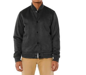 Men's Black White Varsity Jacket Regular Fit Crew Neck <b>Covered</b> <b>Button</b> Closure Color Blocking Casual Winter Streetwear Wool - Product Image 3