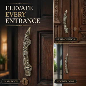 Poignée de porte décorative en métal argenté antique, longue poignée de porte avec motif sculpté du Seigneur Ganesha pour portes d'entrée en bois, maison - Product Image 5