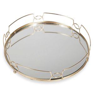 <b>Gold</b> Polished Brass Oval Tray with <b>Mirror</b> Glass Base Decorative Serving Platter for Wedding Party Home Hotel <b>Table</b> Decoration - Product Image 2