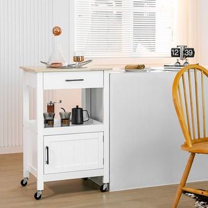 Chariot de cuisine moderne avec tiroir de rangement et 3 crochets, design en bois et fer antique - Product Image 6