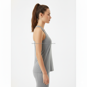 Camiseta sin mangas de algodón 100% con espalda cruzada para mujer, marca privada, logotipo personalizado, lisa, sin estampado, tipo jersey, sin mangas, fabricante al por mayor - Product Image 3