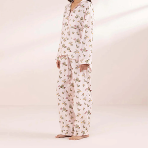 Ensemble de pyjama pour femmes fabriqué au Pakistan, écologique, respirant, en polyester/coton, de haute qualité, imprimé floral bleu, manches longues, vêtements de nuit - Product Image 2