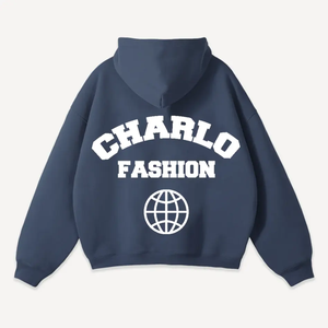 Sudadera con Capucha Extra Grande Unisex CHARLO, Color Sólido, Algodón French Terry, Estilo Casual para Otoño, Diseño con Logotipo Frontal y Bolsillo - Product Image 2