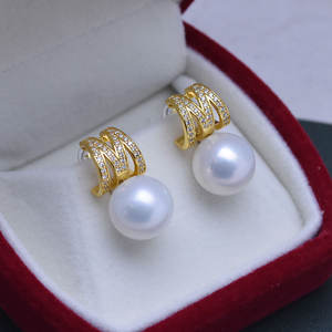 Zhuji Danshui 11-12mm White Round S925 Silver <b>Earrings</b> Strong Light Fine <b>Dangle</b> Flaws <b>Pearl</b> Wholesale - Product Image 2