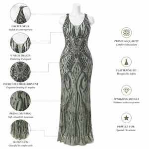 Luxury Sage Green <b>Sequin</b> Mermaid Evening Gown Women | Sleeveless Designer Maxi Dress Natural Embroidery | Elegant Party Wedding - Product Image 5