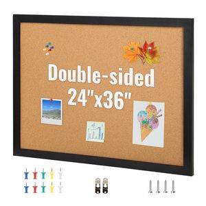 Tablero de Corcho de 36x24 Pulgadas con Marco de MDF y Adhesivos, Tablero de Anuncios con 10 Pioneses para Exhibición y Decoración - Product Image 1