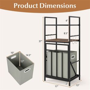 Cesto Portabiancheria Ribaltabile Nero Rustico Marrone a Doppio Livello con 4 Ganci a S in Rattan, Bambù, Legno Ingegnerizzato e Metallo per Bagno - Product Image 4