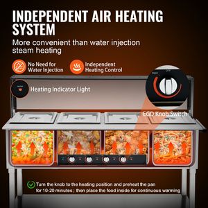 Scaldavivande Commerciale a 4 Vasche 20.6QT, Tavolo Elettrico a Vapore 2000W, Professionale per Buffet e Catering, Controllo Manuale della Temperatura in Acrilico - Product Image 4