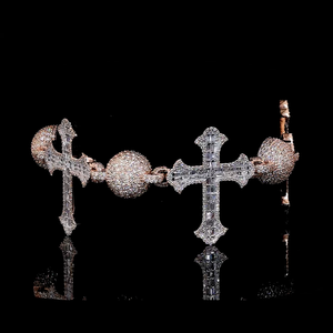 Custom Cross Rose Gold Plated Fine Chain & Link Bracelets for <b>Men</b> IGI Certified Moissanite Diamond Hip Hop S925 Silver Jewelry - Product Image 5