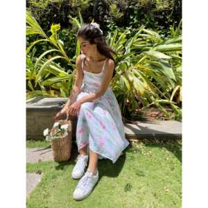 Vestido Informal de Uso Diario con Estampado Floral Tejido Blanco, Corte en A, Transpirable, Cintura Natural, Talla XS - Product Image 1