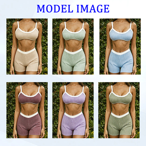 Conjunto de Dos Piezas, Top Corto con Tirantes Finos y Pantalones Cortos de Cintura Alta, Transpirable, de Poliéster/Algodón, para Yoga, Verano, Casual, para Mujer - Product Image 6