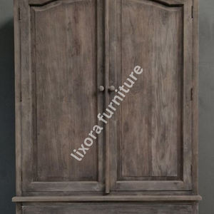 Luxury Handcrafted Solid Wood 2 Door <b>Wardrobe</b> with 2 Base Drawers Rustic Gray Weathered Oak Armoire - Product Image 2
