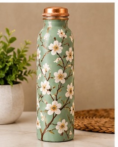 Modern Navy Blue <b>Copper</b> <b>Water</b> <b>Bottle</b> with Geometric Gold Pattern and <b>Copper</b> Lid Portable Eco Friendly Drinkware - Product Image 4