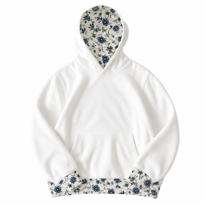 Women's <b>White</b> <b>Hoodie</b> Sweatshirt Floral Lined Hood And Hem Regular Fit Casual Long Sleeve Pullover With Pockets Autumn Style - Product Image 1