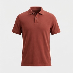 Polo en piqué 100% coton rouge rouille à manches courtes pour homme, décontracté, respirant, coupe classique, design tricoté uni - Product Image 1