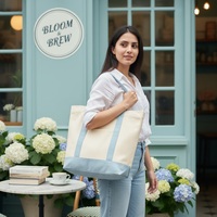 Bolsa de Lona de Algodón con Cierre de Cremallera, Logotipo Personalizado, para Compras, Asas Reforzadas, Gran Capacidad, Uso Diario, Viajes