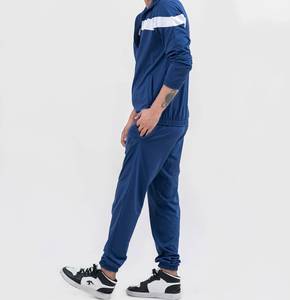 Ensemble de survêtement pour homme bleu à blocs de couleur, veste zippée à col montant et pantalon de jogging, streetwear, vêtements de sport - Product Image 2