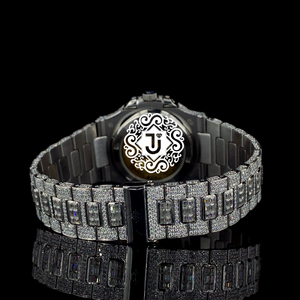 Montre automatique unisexe Baguette VVS Moissanite Diamant, boîtier en acier inoxydable, mouvement mécanique ETA, résistance à l'eau 3 ATM, entièrement sertie de diamants - Product Image 3