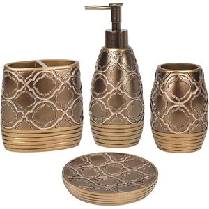 Set Moderno di 4 Accessori per Bagno con Dispenser Sapone, Bicchiere, Portaspazzolino e Portasapone per Uso Domestico - Product Image 1