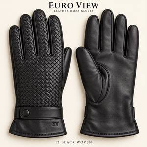 Gants d'hiver EURO VIEW noirs en peau de mouton tissée avec doublure en laine, rayés, thermiques, respirants, longueur poignet, détection par aiguille, pour extérieur - Product Image 1