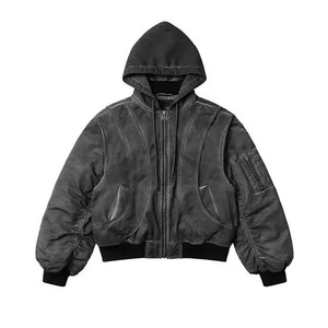 Chaqueta Bomber de Lona Gruesa para Hombre, Diseño Personalizado, Estilo Workwear, con Capucha, Teñido en Frío, Corte Recto, para Primavera, Alta Calidad - Product Image 1