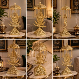 Escultura Artesanal de Mano Hamsa en Plata con Incrustaciones de Turquesa y Espada en Forma de Media Luna, Pieza de Arte Decorativa Religiosa Tradicional para Mesa - Product Image 3
