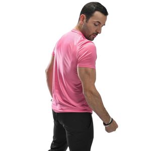 Camiseta de Cuello Redondo Rosa para Hombre, Manga Corta, Corte Ajustado, Ropa Deportiva Informal, Ligera, Transpirable, Mezcla de Algodón para Uso Diario - Product Image 5