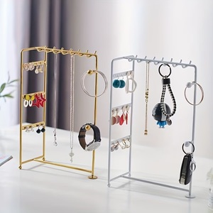 Elegant Jewelry Organizer Stand With Multi <b>Hooks</b> Earring Panel Bracelet Storage Tray Anti Tangle <b>Display</b> For Neat Vanity Setup - Product Image 6