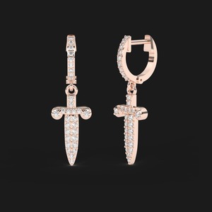 Zircon Dagger Drop <b>Stud</b> <b>Earrings</b> in 925 Sterling <b>Silver</b> Gold Plated Finish Bold Modern Luxury Hip Hop Jewelry for Anniversary - Product Image 1