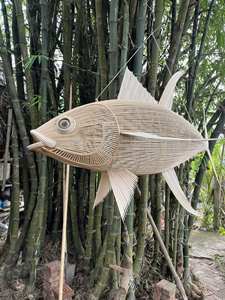 Lustre tissé léger suspendu au plafond en osier naturel-100% fait à la main pour la décoration - Product Image 5